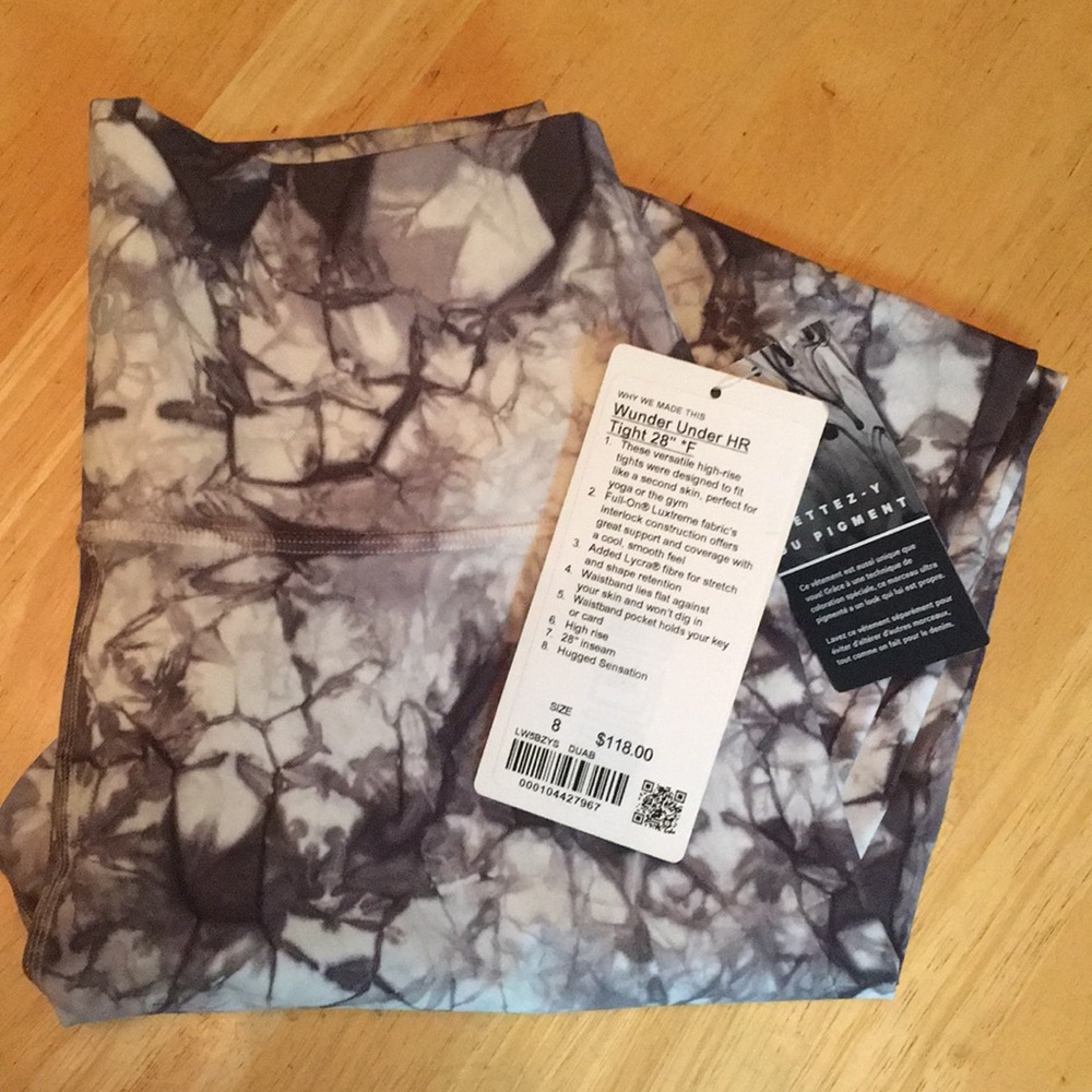 Lululemon to dye for leggings 8 wunder under hr tight 28” *F black white nwt